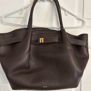 JW PEI Dark Brown Tote Bag with Gold Accent